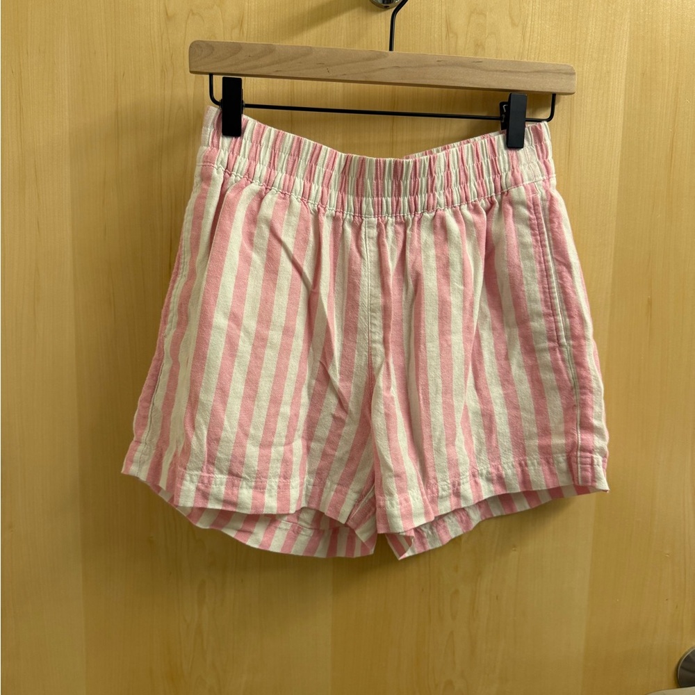 Women’s Pink and White Striped Linen Shorts